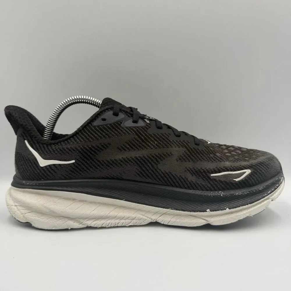 Hoka One One Clifton 9 Mens Size 9.5D Black White Walking Running Shoes Sneakers - Picture 4 of 8